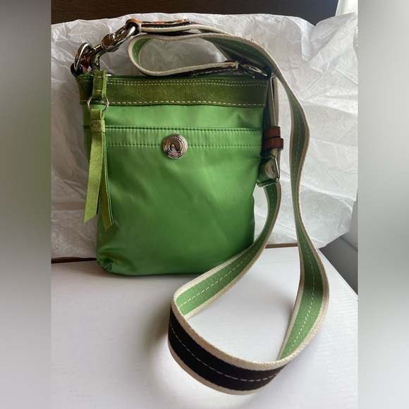 Coach Crossbody Bag Nylon Sateen Suede Tassel Zipper Pull Green Coach No tag GUC - Picture 7 of 16